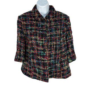 Coldwater Creek Multicolor Tweed Jacket Womens Petite 12 Button-Front